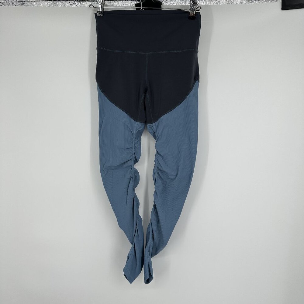 ZYIA Active Storm Parallel Luxe High Waist Ribbed Blue Gray Leggings‎ Size 2